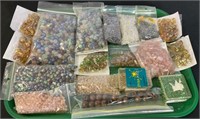 Tray lot - jewelry beads, different shapes, sizes,