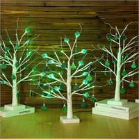 3Pc-24" 4leaf Cover Lucky Lighted Birch Tree Decor