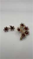 Red Floral Brooch/Earring Set