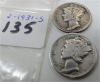 2 - 1931-S Mercury silver dimes