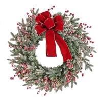 Pre Lit Artificial Christmas Wreath, 22 inches