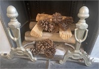 19th C. Brass Acorn Fireplace Andirons
