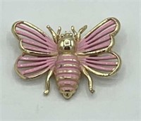 Vintage R.N.K. Pink Enamel Honey Bee  2" Brooch