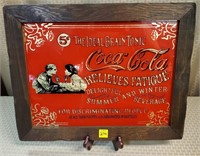 Coca-Cola Replica Glass Advertising in Wood Frame