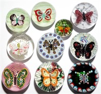 ASSORTED BUTTERFLY PAPERWEIGHTS, LOT OF TEN,