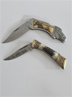 PAIR OF ART WORK SINGLE BLADE POCKET KNIFES (2)