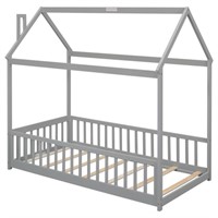 1 ZNTS Twin House Bed with Guardrails, Slats