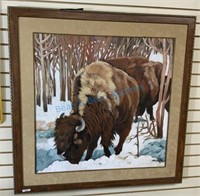 Original oil on panel oil painting a buffalo
