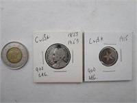1x 10c 1915, 1x 25c 1853-1953 .900 argent Cuba
