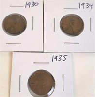 1930, 1934 & 1935 Lincoln Wheat Pennies