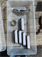 5 WHITE SHOW BRUSHES, 3 MISC. BROWBANDS