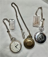 3 Pocket Watches, Bull's Eye, Sears, +