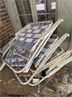 5 vintage aluminum fold out yard chairs. Two in