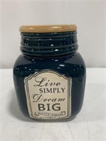 DARK BLUE RUSTIC JAR WITH LID 5 x7IN