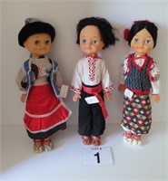 3 Vintage Asian Style Toy Dolls 18" Tall