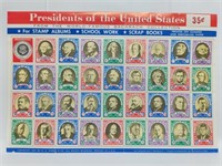 1961 Presidents of the United States Stamp Sheet