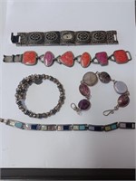Lot to Include Gruen Watch, Red/Pink Agate Like