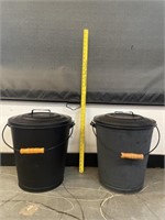 2 Large Black Metal Buckets W Lids