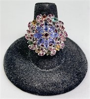 Sterling Tanzanite/Garnet Cluster Ring 7 Gr S 7.25