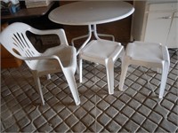 Round White Patio Table, Plastic Chair & Side