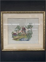 Antique Needlepoint Framed Landscape Art
