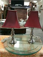 Pair of small table lamps burgundy shades
