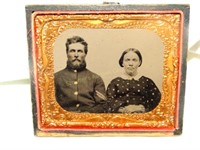 Antique Civil War Soldier & Woman Tintype Photo (