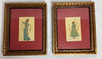 Pair of Framed Persian Man & Woman Paintings on