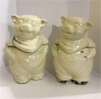 Pair of vintage pig ceramic cookie jar measuring