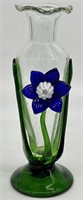 Art Glass Vase with Blue Flower