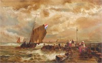 19C Dutch School Seascape Painting on Canvas