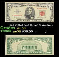 1963 $5 Red Seal United States Note Grades Choice