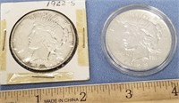 Lot of 2 Peace silver dollars 1922S, 1923      (k