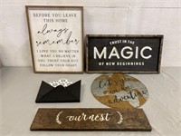 4 Wood Signs & Metal Envelope Wall Decor