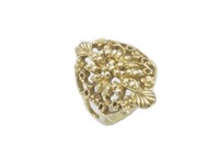 Heavy 14ct yellow gold fret & floral ring