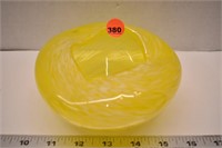 Unmarked yellow/white/clear art glass bowl