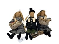 Lot of 3 Primitive Style Pilgram Dolls