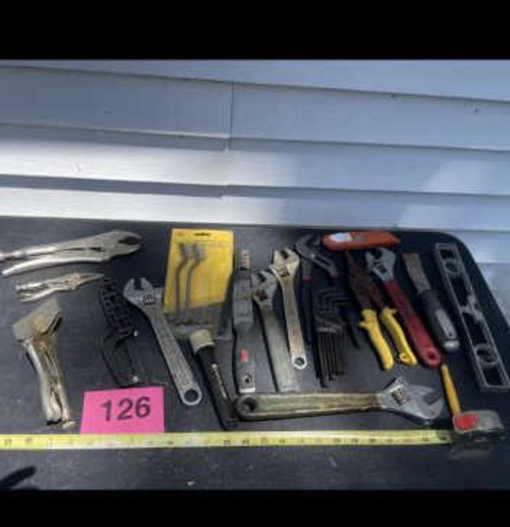 Miscellaneous Tools Including Wrenches, Level, &