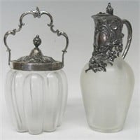 TWO PIECES GERMAN CRYSTAL WITH SILVERPLATED MOUNTS