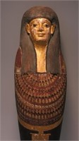 ANTIQUE PAINTED WOODEN EGYPTIAN SARCOPHAGUS STATUE