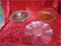 Lot of Depression Glass. Pink, green and yellow.