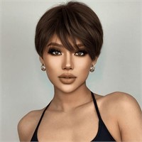 Short Brown Pixie Cut Wigs with Bangs Layered