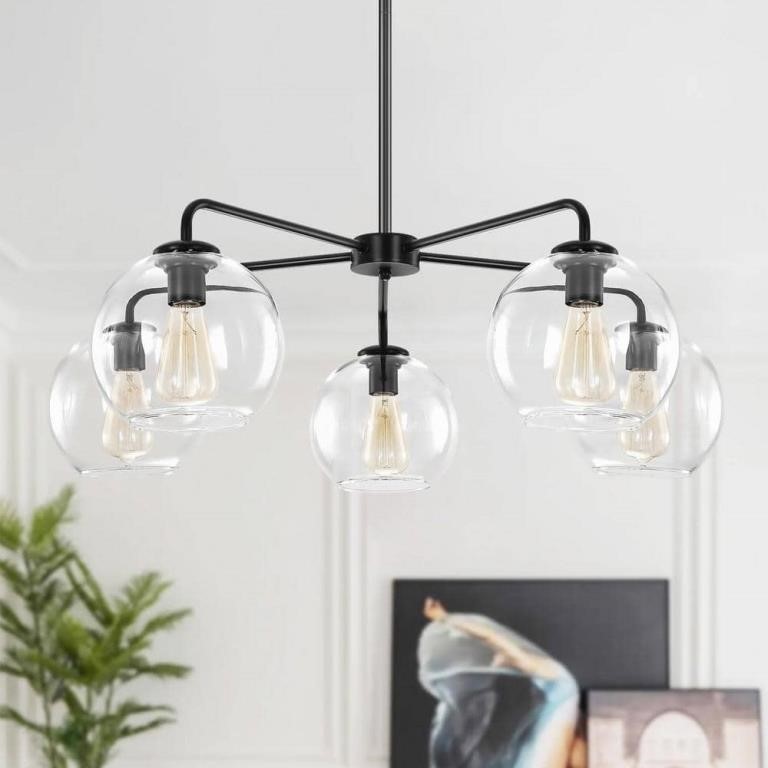 Erik 5-Light Black Glass Chandelier