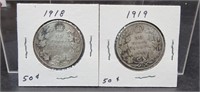 1918 & 1919 CANADIAN SILVER FIFTY CENTS