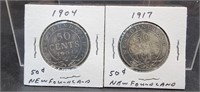 1904 & 1917 NEWFOUNDLAND SILVER FIFTY CENTS