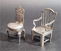 PAIR OF STERLING SILVER MINIATURE DOLLHOUSE CHAIRS