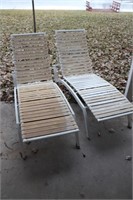 Pair Metal and Vinyl Slat Outdoor Lounge Chairs