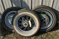 3 Harley-davidson Wheels. Side Of Garage