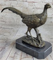 BRONZE SCULPTURE OF PHEASANT ON MARBLE BASE