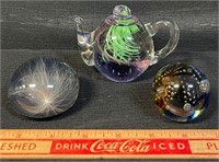 THREE NICE PAPERWEIGHTS INCL BLOWN GLASS